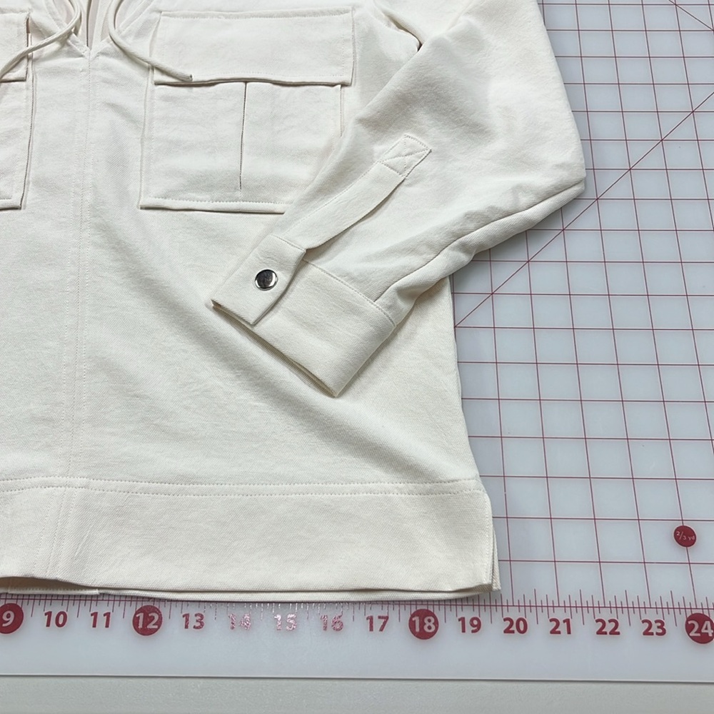 REISS Fleur Twin Pocket V-Neck Back Detail Lagenlook Minimalist Cream Blouse 0 - Picture 10 of 16